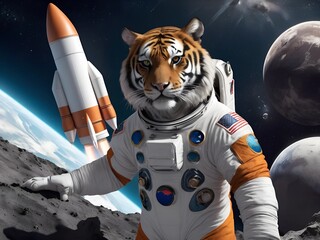 Animal tiger in an astronaut suit in space AI generated