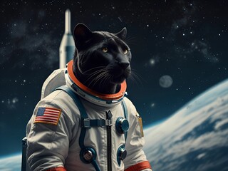 Animal panther in an astronaut suit in space AI generated