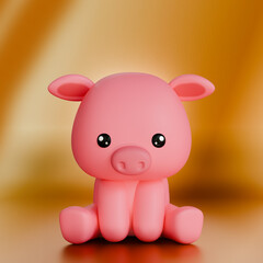 Cute 3D rendered Chinese Zodiac Sign on a Gold Background, Year of the Pig