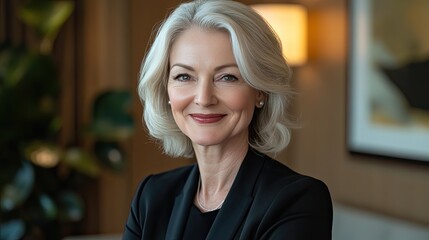 Fototapeta premium Senior experienced woman, business coach team leader in modern office, female leader.