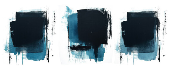 Abstract Art Composition Featuring Three Black and Teal Blocks on a White Background