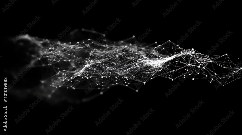 Poster a futuristic image shows a network of connected dots and lines, creating a low-polygon shape against