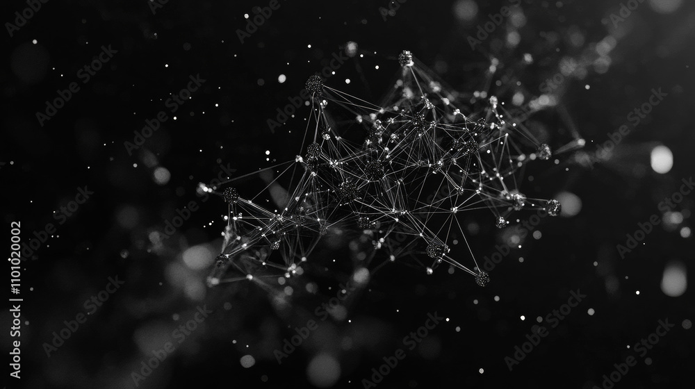Poster a futuristic image shows a network of connected dots and lines, creating a low-polygon shape against