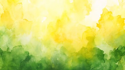 Fototapeta premium Vibrant yellow and green watercolor spring background with blossoming flowers and soft pastel shades, perfect for seasonal designs, invitations, and creative projects
