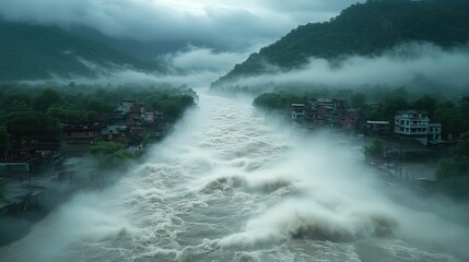 Rushing rivers swell during the monsoon season, reflecting the intense rainfall in the region.