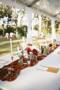 Intimate Backyard Wedding Reception with Autumn Florals and Candlelight