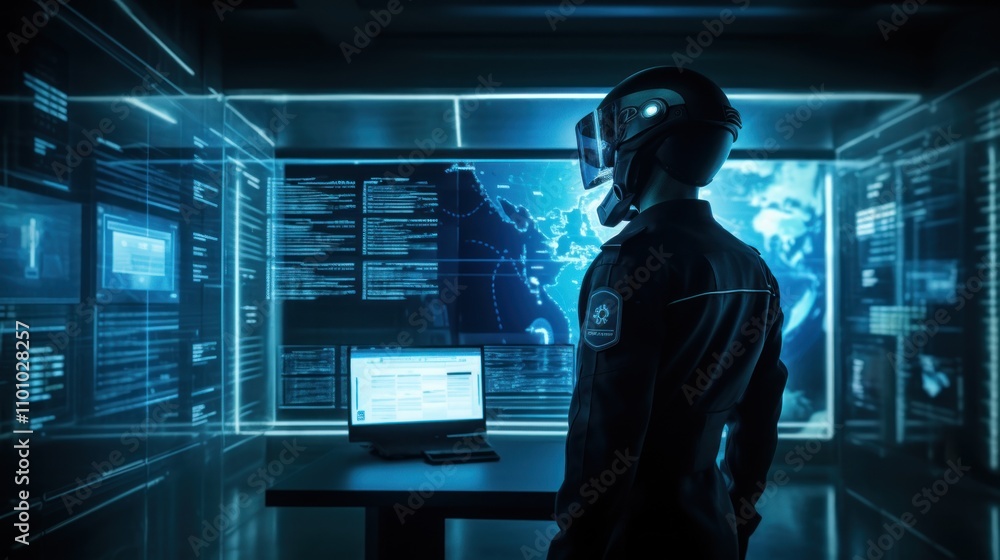 Poster cybersecurity agent monitoring global network