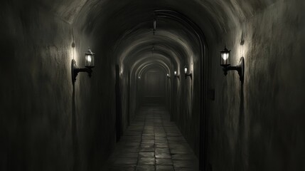 Obraz premium Eerie Hallway: A Passage Through Darkness
