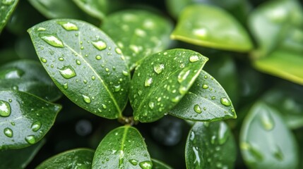 Raindrops on bush, macro.