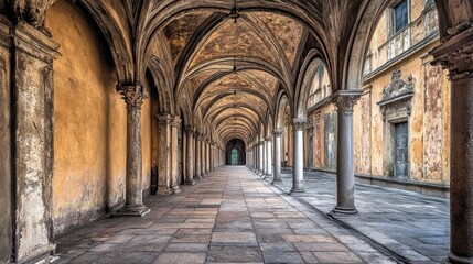 Fototapeta premium Majestic Archways: Exploring the Grandeur of a Historic Palace Corridor