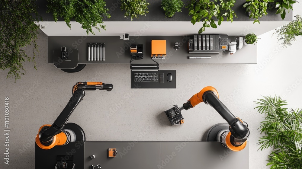 Poster automation and technology in modern workspace with robotics