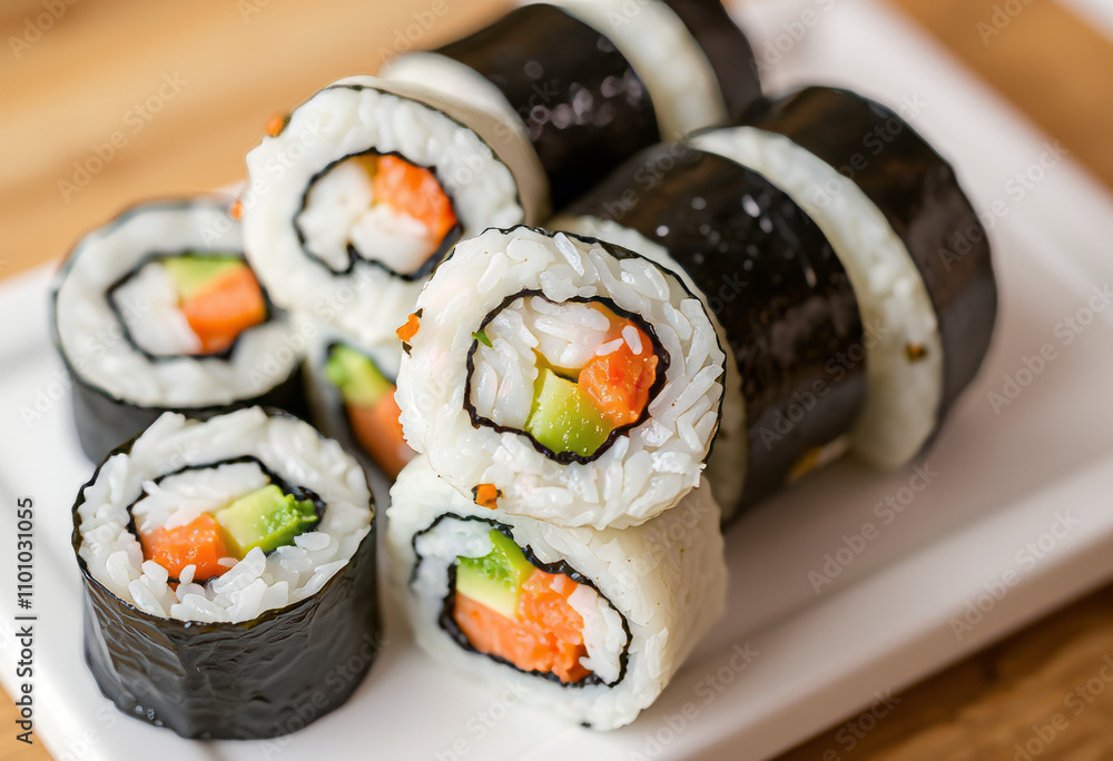 Poster sushi rolls intricate patterns created wit