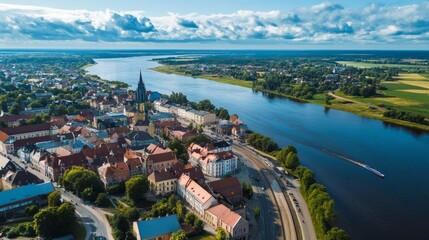 Naklejka premium Bird's-eye view of Latvia's Daugava River