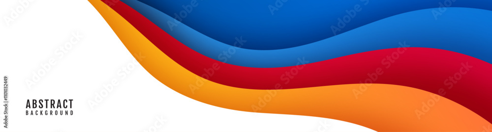 Poster 3d white abstract background overlap layer on bright space with colorful flowing waves decoration. m