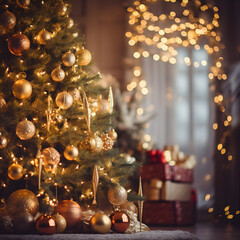 Fully Bright Golden Ornaments and Glittering Festive Accents