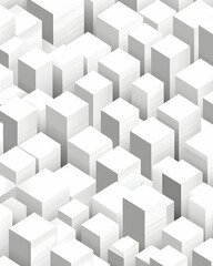 Fototapeta premium Abstract cityscape of stacked, light gray, white cubes.