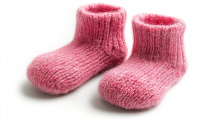 Pink baby socks, white background.