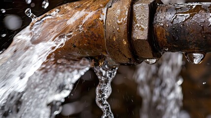 Water Gushing Out of a Broken Pipe, Flooding the Area, Representing Emergency Plumbing and Water Damage Repair