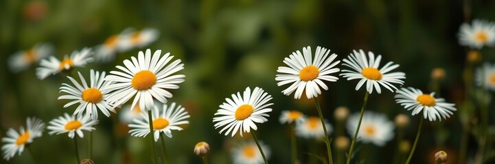 Fototapeta premium daisy flowers swaying in the breeze amidst a blurry background, wind, natural beauty