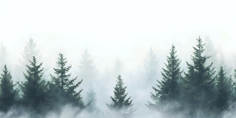 Enchanted Forest Shrouded in Dense Fog Creating a Mysterious Ambiance in Muted Tones