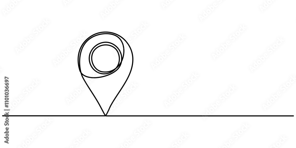 Poster continuous one line google map point route directions and location outline vector art illustration, 