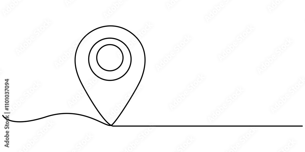 Poster continuous one line google map point route directions and location outline vector art illustration, 