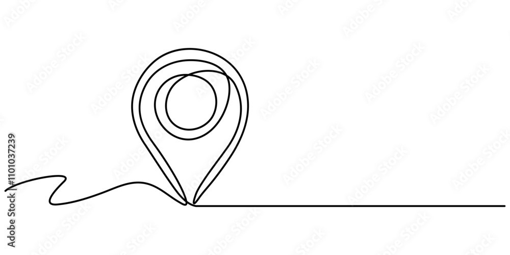 Poster continuous one line google map point route directions and location outline vector art illustration, 