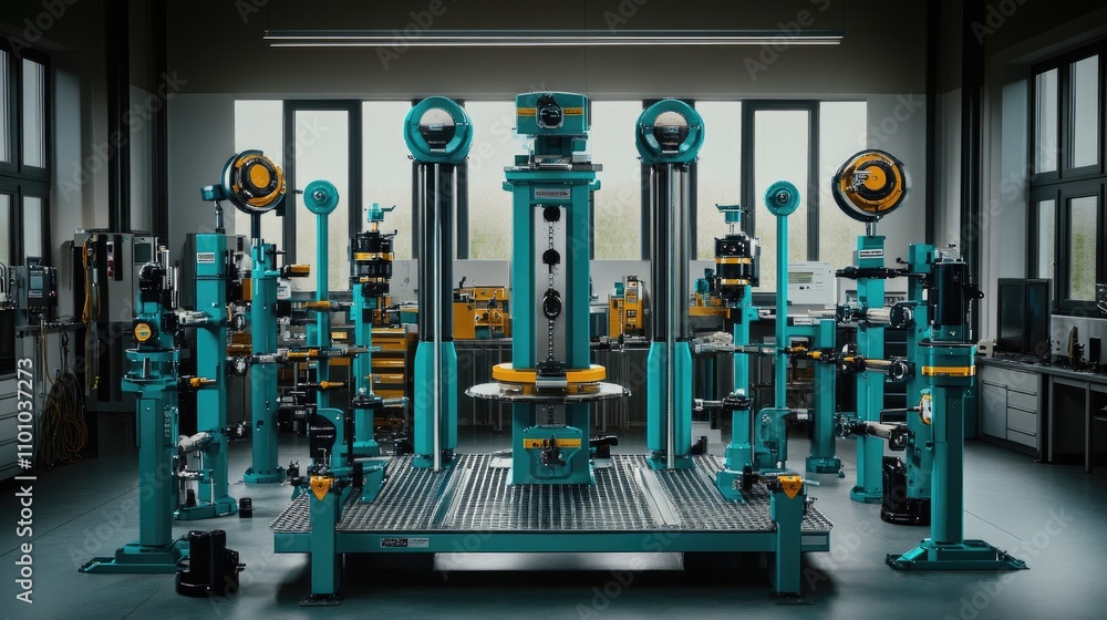 Poster advanced workshop with precision machinery and tools in modern setting
