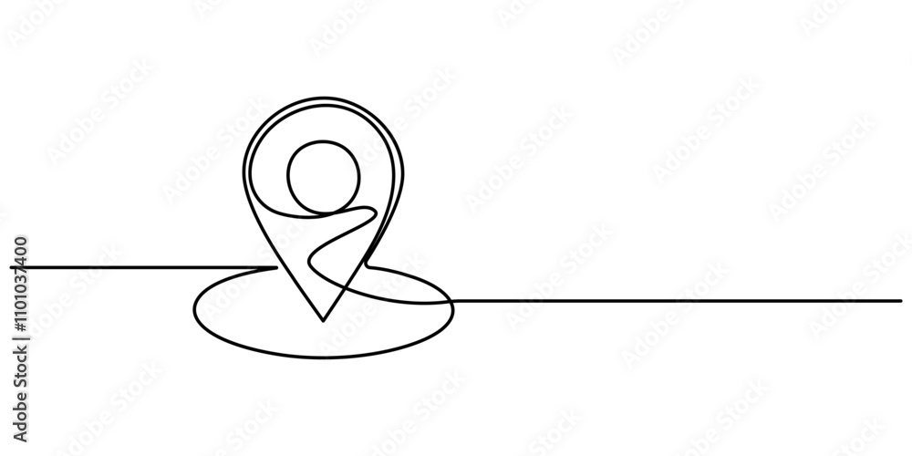 Fototapete continuous one line google map point route directions and location outline vector art illustration, 