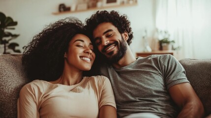 Obraz premium Happy Couple Relaxing on a Couch Together