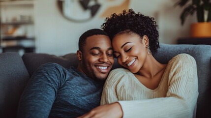 Obraz premium Happy Couple Relaxing on a Couch Together
