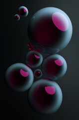 Futuristic concept of interaction of glowing glass neon scers in the concept of neural network operation. 3d rendering illustration