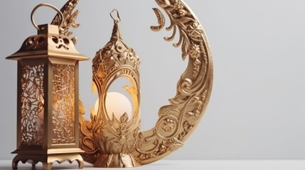 Fototapeta premium Golden Ramadan Decor: Lanterns and Crescent Moon