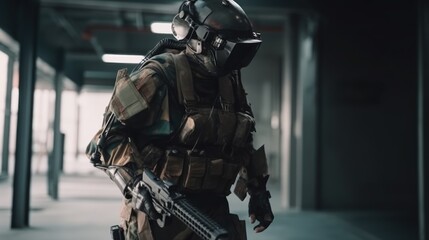 Futuristic Soldier in Urban Setting