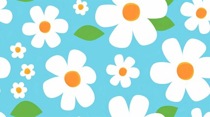 Seamless Floral Pattern Illustration of Daisies and Chamomile for Summer and Spring Decorations
