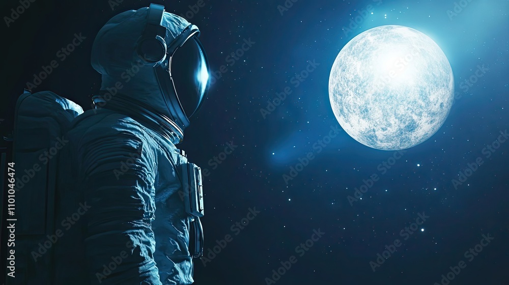Canvas Prints astronaut gazing at a luminous celestial body in space