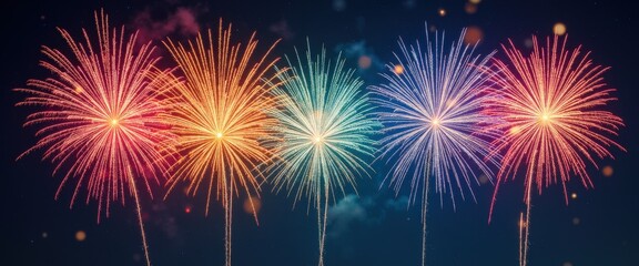 Fototapeta premium Artistic Fireworks Patterns Painting the Night Sky with Intricate Designs in a Rainbow of Vibrant Colors