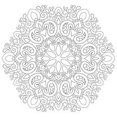 Simple circular pattern in the form of a mandala. Henna tatoo mandala. Mehndi style. Decorative pattern in oriental style. Coloring book page.