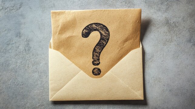 Question mark drawn on paper inside a brown envelope symbolizing the search for answers and thoughtful contemplation in education and business challenges