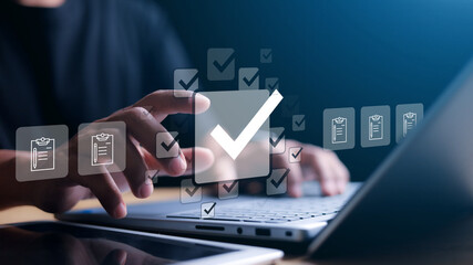 Checklist concept. Black accurate symbol mark for project approval ideas and documents.