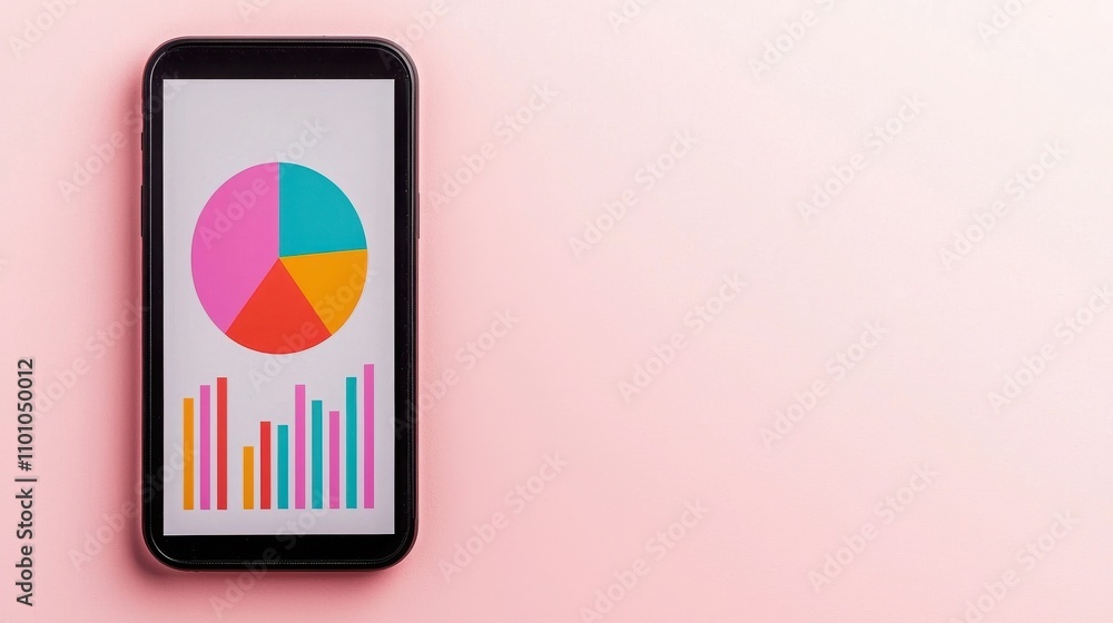 Poster seo visibility on mobile. smartphone displaying colorful data visuals