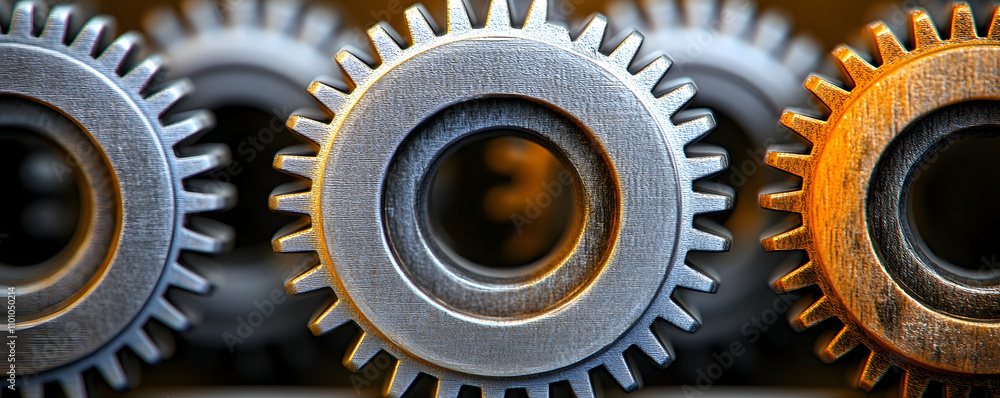 Poster close-up of interlocking gears.