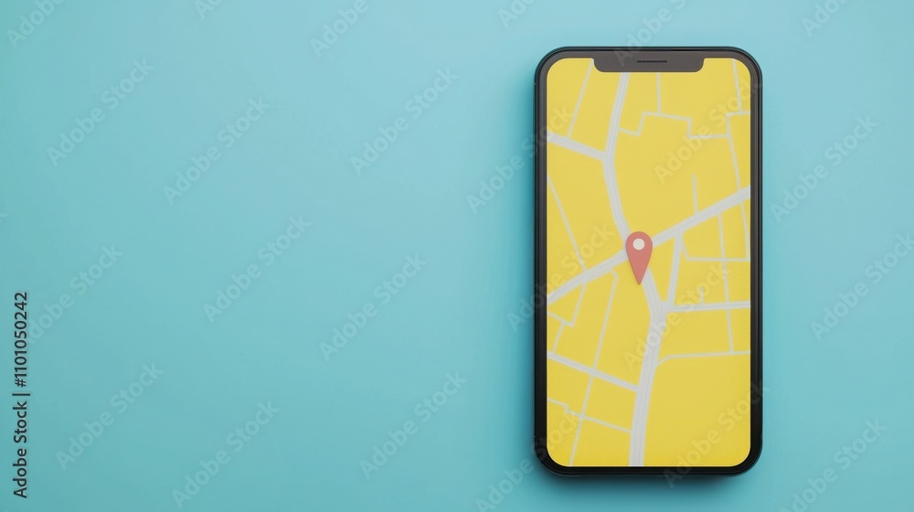 Poster seo visibility on mobile. mobile map with location pin on screen