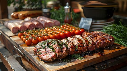 Butcher Fresh Meat with Sausage Turkey Beef and tomatoes