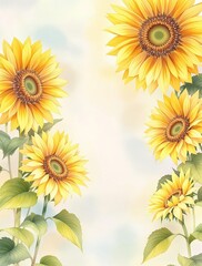 Cheerful sunflowers with golden petals in watercolor style pattern, flower, wallpaper