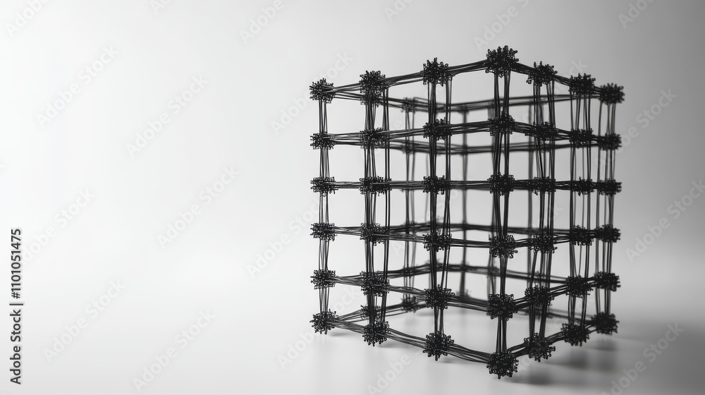 Poster a simple 3d image of a cube made from black and white wires.
