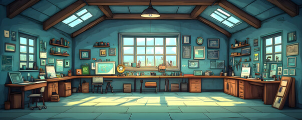 Fototapeta premium Cozy artist's loft workspace.