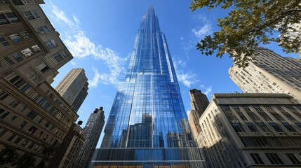 Obraz premium Majestic Skyscraper Reaching for the Sky in the Heart of the City