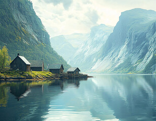 Fototapeta premium Fjord Cabins