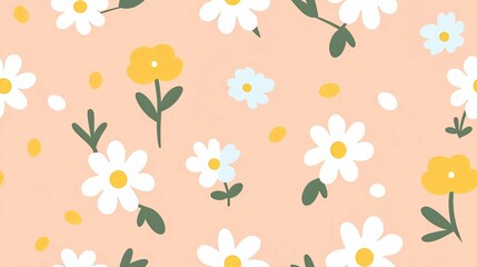 Fototapeta premium Seamless Floral Daisy Pattern Vector Design for Spring and Summer Wallpaper